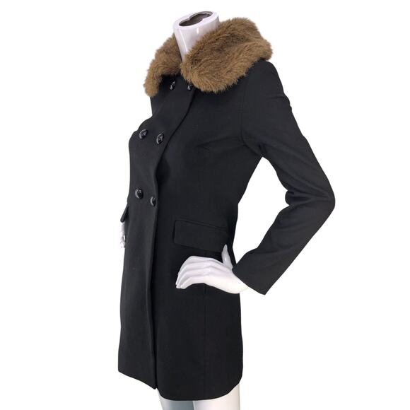 Banana Republic Coat Womens Petite XS Black Faux Fur Collar Double-Breasted - Picture 4 of 16
